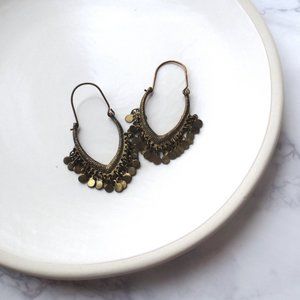 Brass Bohemian Drop Sparkly Oval Pointed Chandelier Hoop Sleeper Earrings